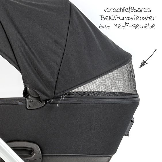 Junama 2in1 Kombi-Kinderwagen-Set Space inkl. Babywanne, Sportsitz,Wickeltasche & Regenschutz - Schwarz