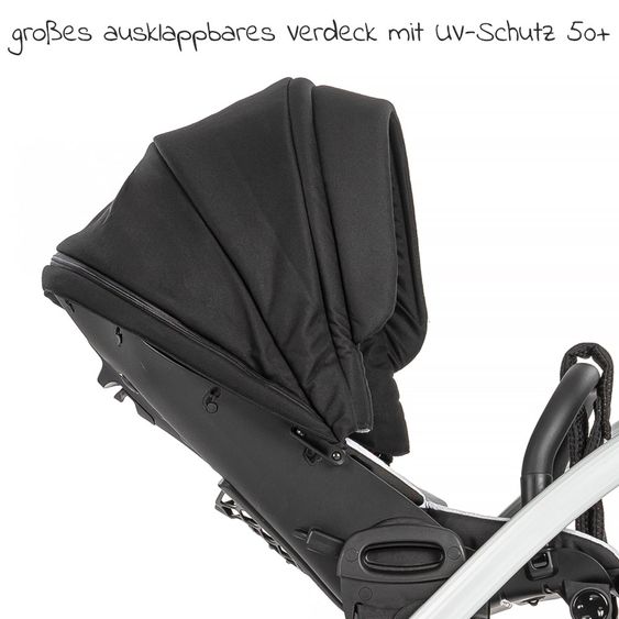 Junama 2in1 Kombi-Kinderwagen-Set Space inkl. Babywanne, Sportsitz,Wickeltasche & Regenschutz - Schwarz