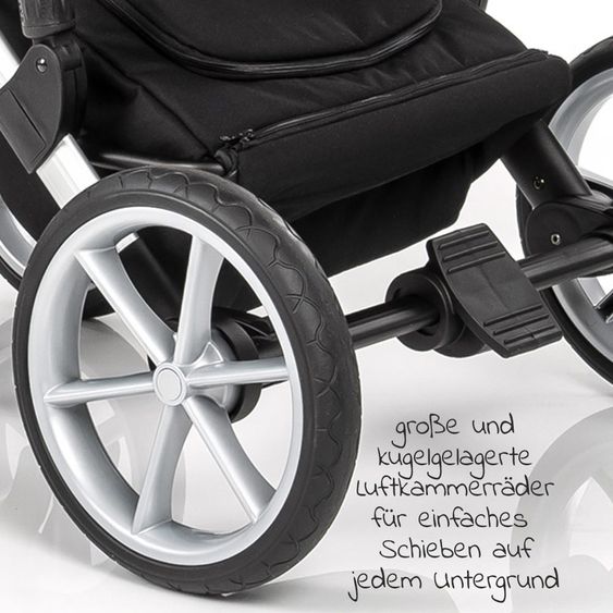 Junama 2in1 Kombi-Kinderwagen-Set Space inkl. Babywanne, Sportsitz,Wickeltasche & Regenschutz - Schwarz