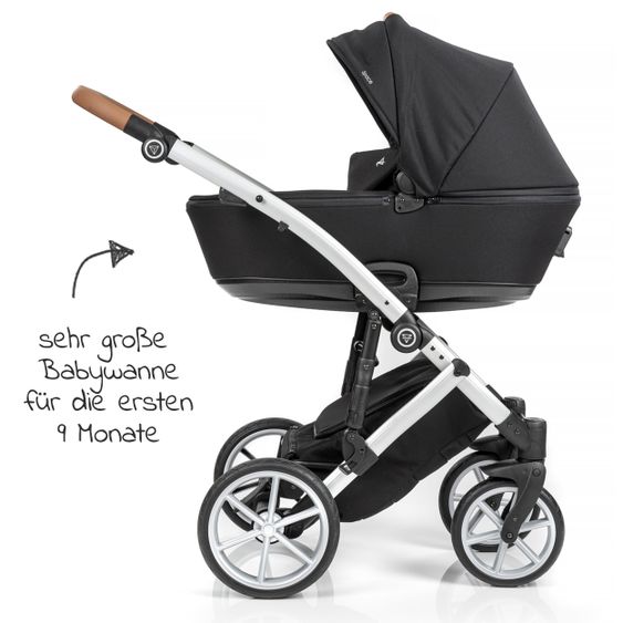 Junama 2in1 Kombi-Kinderwagen-Set Space inkl. Babywanne, Sportsitz,Wickeltasche & Regenschutz - Schwarz