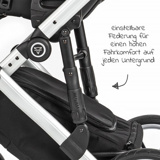 Junama 2in1 Kombi-Kinderwagen-Set Space inkl. Babywanne, Sportsitz,Wickeltasche & Regenschutz - Schwarz