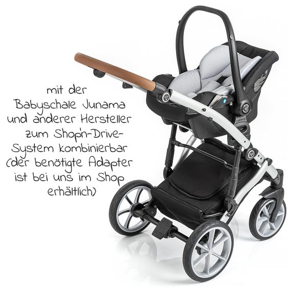 Junama 2in1 Kombi-Kinderwagen-Set Space inkl. Babywanne, Sportsitz,Wickeltasche & Regenschutz - Schwarz
