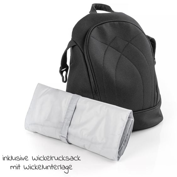 Junama 2in1 Kombi-Kinderwagen-Set Space inkl. Babywanne, Sportsitz,Wickeltasche & Regenschutz - Schwarz