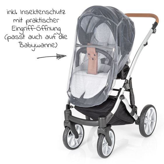 Junama 2in1 Kombi-Kinderwagen-Set Space inkl. Babywanne, Sportsitz,Wickeltasche & Regenschutz - Schwarz