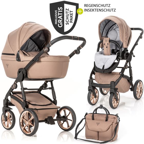 Junama Set passeggino 2in1 Termo Line Tex Combi con navicella, seggiolino sportivo, borsa fasciatoio e parapioggia - Beige