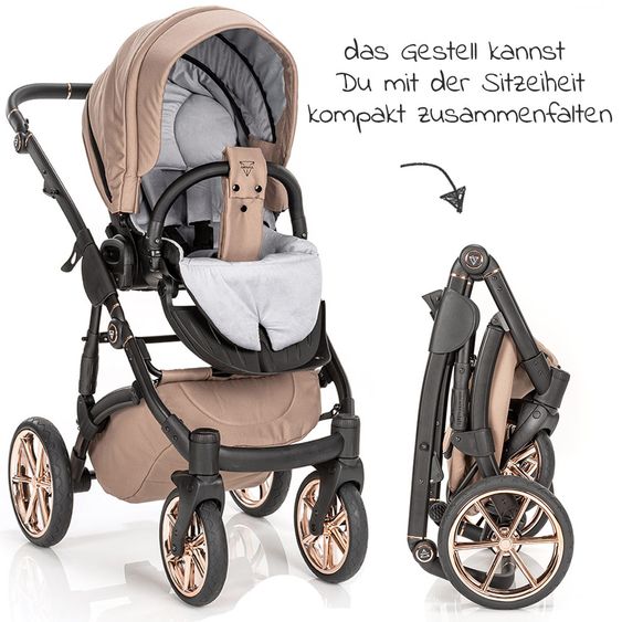 Junama Set passeggino 2in1 Termo Line Tex Combi con navicella, seggiolino sportivo, borsa fasciatoio e parapioggia - Beige