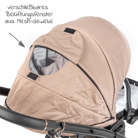 Junama Set passeggino 2in1 Termo Line Tex Combi con navicella, seggiolino sportivo, borsa fasciatoio e parapioggia - Beige