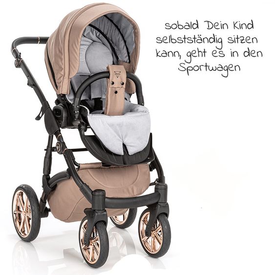Junama Set passeggino 2in1 Termo Line Tex Combi con navicella, seggiolino sportivo, borsa fasciatoio e parapioggia - Beige