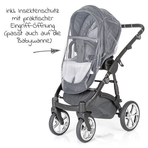 Junama 2in1 Kombi-Kinderwagen-Set Termo Line Tex inkl. Babywanne, Sportsitz,Wickeltasche & Regenschutz - Grau