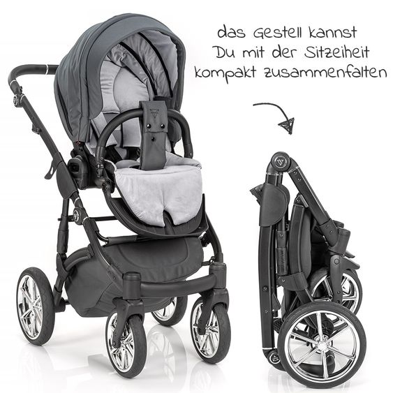Junama 2in1 Kombi-Kinderwagen-Set Termo Line Tex inkl. Babywanne, Sportsitz,Wickeltasche & Regenschutz - Grau