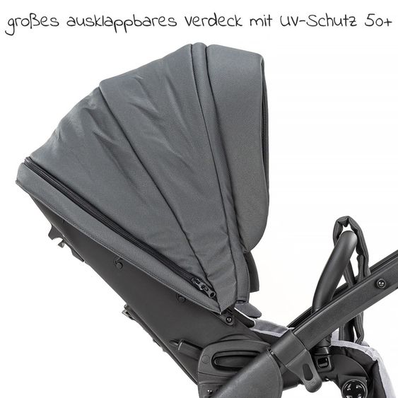 Junama 2in1 Kombi-Kinderwagen-Set Termo Line Tex inkl. Babywanne, Sportsitz,Wickeltasche & Regenschutz - Grau