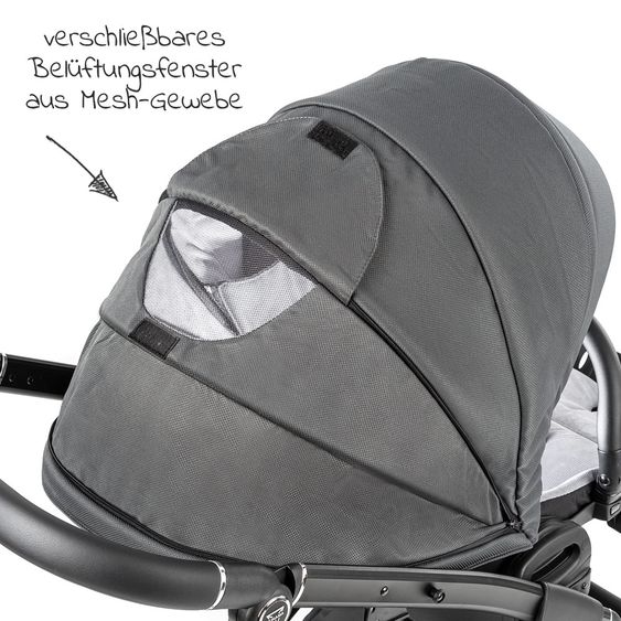 Junama 2in1 Kombi-Kinderwagen-Set Termo Line Tex inkl. Babywanne, Sportsitz,Wickeltasche & Regenschutz - Grau