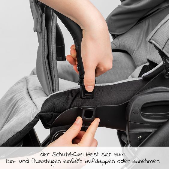 Junama 2in1 Kombi-Kinderwagen-Set Termo Line Tex inkl. Babywanne, Sportsitz,Wickeltasche & Regenschutz - Grau