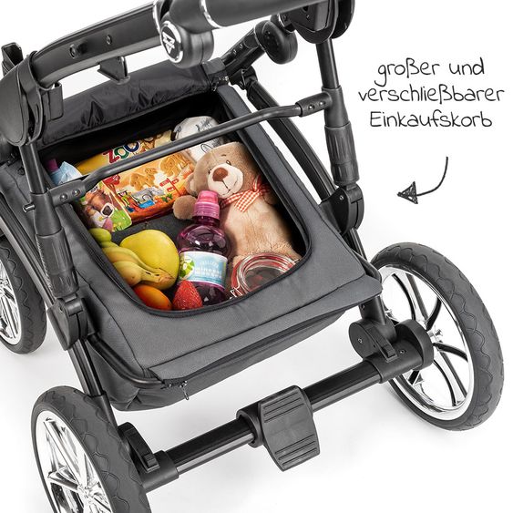 Junama 2in1 Kombi-Kinderwagen-Set Termo Line Tex inkl. Babywanne, Sportsitz,Wickeltasche & Regenschutz - Grau