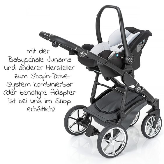 Junama 2in1 Kombi-Kinderwagen-Set Termo Line Tex inkl. Babywanne, Sportsitz,Wickeltasche & Regenschutz - Grau