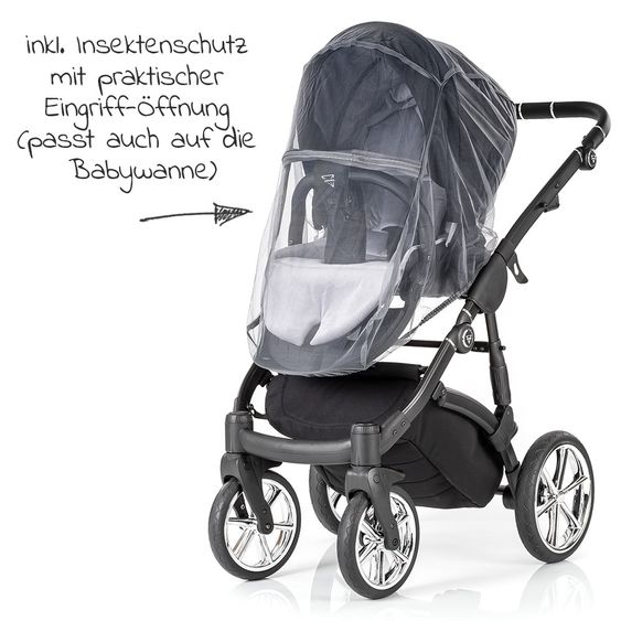 Junama 2in 1 Kombi-Kinderwagen-Set Termo Line Tex inkl. Babywanne, Sportsitz, Wickeltasche & Regenschutz - Schwarz