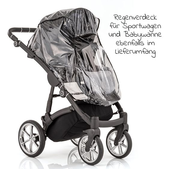 Junama 2in 1 Kombi-Kinderwagen-Set Termo Line Tex inkl. Babywanne, Sportsitz, Wickeltasche & Regenschutz - Schwarz