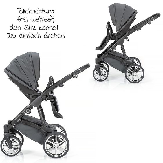 Junama 2in 1 Kombi-Kinderwagen-Set Termo Line Tex inkl. Babywanne, Sportsitz, Wickeltasche & Regenschutz - Schwarz
