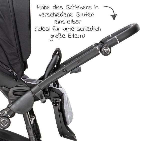 Junama 2in 1 Kombi-Kinderwagen-Set Termo Line Tex inkl. Babywanne, Sportsitz, Wickeltasche & Regenschutz - Schwarz