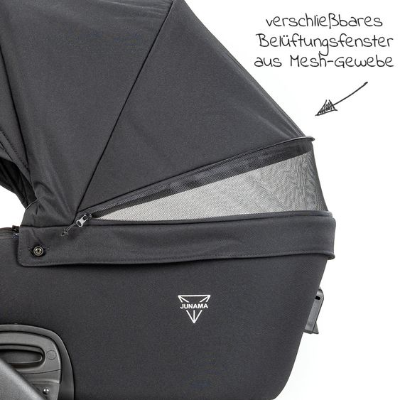 Junama 2in 1 Kombi-Kinderwagen-Set Termo Line Tex inkl. Babywanne, Sportsitz, Wickeltasche & Regenschutz - Schwarz