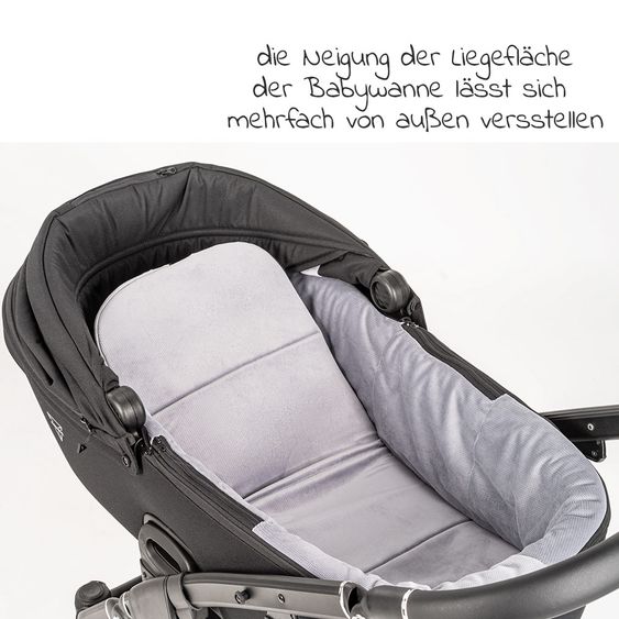 Junama 2in 1 Kombi-Kinderwagen-Set Termo Line Tex inkl. Babywanne, Sportsitz, Wickeltasche & Regenschutz - Schwarz
