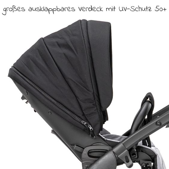 Junama 2in 1 Kombi-Kinderwagen-Set Termo Line Tex inkl. Babywanne, Sportsitz, Wickeltasche & Regenschutz - Schwarz