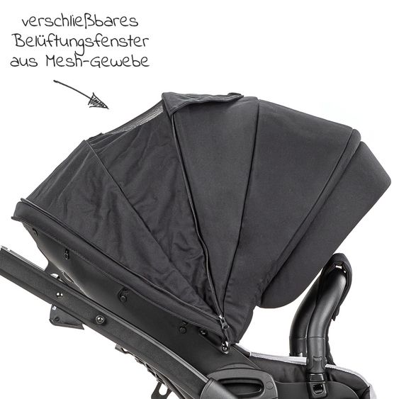 Junama 2in 1 Kombi-Kinderwagen-Set Termo Line Tex inkl. Babywanne, Sportsitz, Wickeltasche & Regenschutz - Schwarz