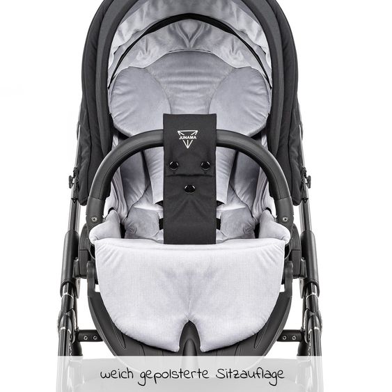 Junama 2in 1 Kombi-Kinderwagen-Set Termo Line Tex inkl. Babywanne, Sportsitz, Wickeltasche & Regenschutz - Schwarz