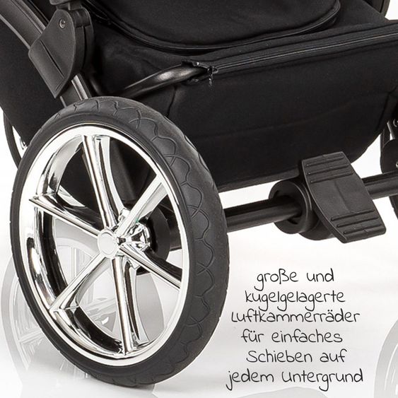 Junama 2in 1 Kombi-Kinderwagen-Set Termo Line Tex inkl. Babywanne, Sportsitz, Wickeltasche & Regenschutz - Schwarz