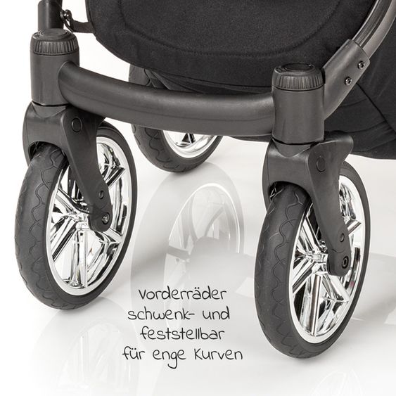Junama 2in 1 Kombi-Kinderwagen-Set Termo Line Tex inkl. Babywanne, Sportsitz, Wickeltasche & Regenschutz - Schwarz