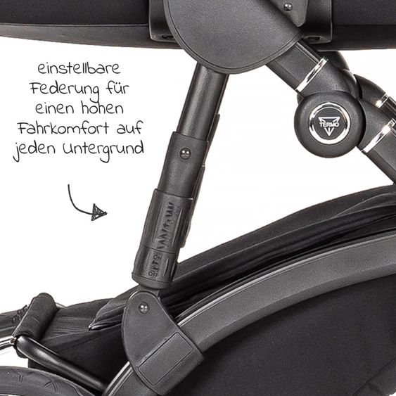 Junama 2in 1 Kombi-Kinderwagen-Set Termo Line Tex inkl. Babywanne, Sportsitz, Wickeltasche & Regenschutz - Schwarz
