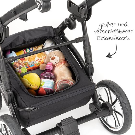 Junama 2in 1 Kombi-Kinderwagen-Set Termo Line Tex inkl. Babywanne, Sportsitz, Wickeltasche & Regenschutz - Schwarz