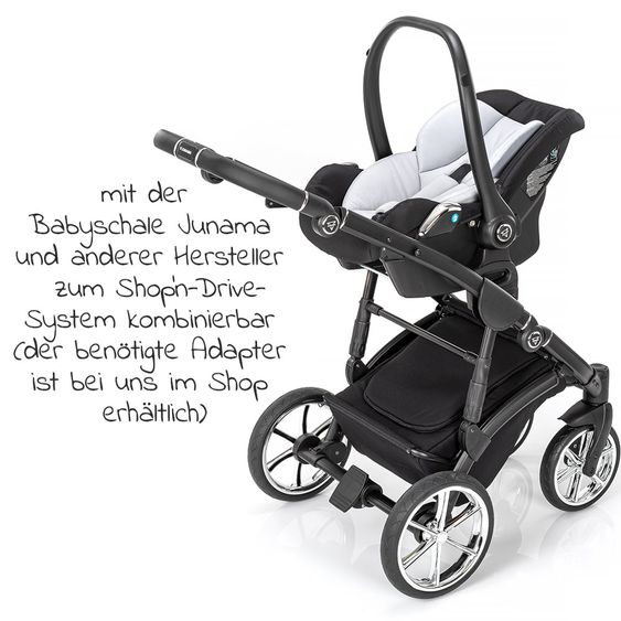 Junama 2in 1 Kombi-Kinderwagen-Set Termo Line Tex inkl. Babywanne, Sportsitz, Wickeltasche & Regenschutz - Schwarz