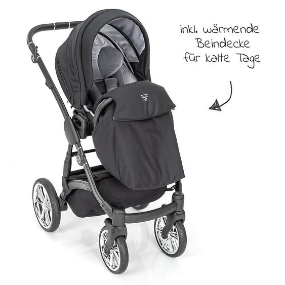 Junama 2in 1 Kombi-Kinderwagen-Set Termo Line Tex inkl. Babywanne, Sportsitz, Wickeltasche & Regenschutz - Schwarz