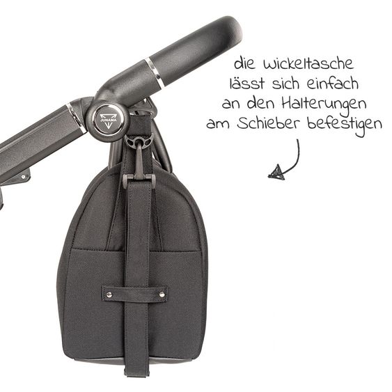 Junama 2in 1 Kombi-Kinderwagen-Set Termo Line Tex inkl. Babywanne, Sportsitz, Wickeltasche & Regenschutz - Schwarz