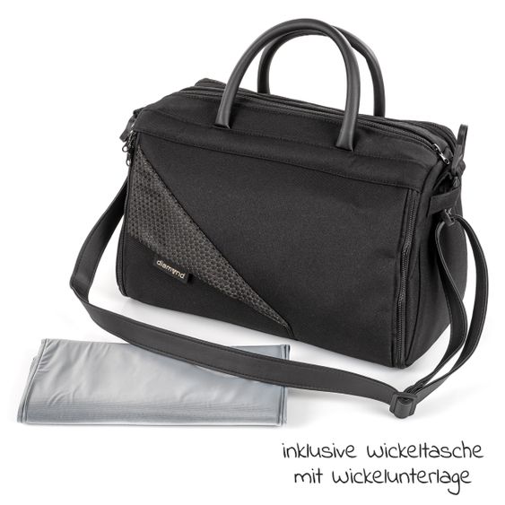 Junama 2in1 Kombikinderwagen-Set Diamond Individual - Babywanne, Sportsitz, Wickeltasche, Fußsack & Handmuff - Schwarz Rosegold