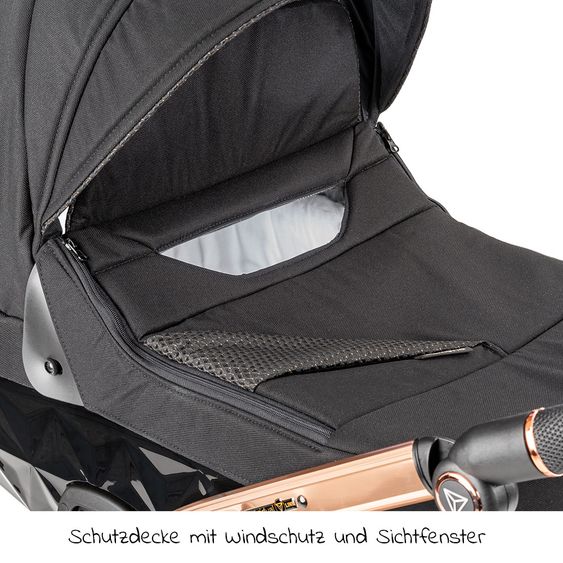 Junama 2in1 Kombikinderwagen-Set Diamond Individual - Babywanne, Sportsitz, Wickeltasche, Fußsack & Handmuff - Schwarz Rosegold