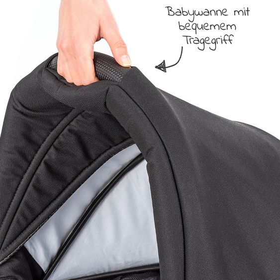 Junama 2in1 Kombikinderwagen-Set Diamond Individual - Babywanne, Sportsitz, Wickeltasche, Fußsack & Handmuff - Schwarz Rosegold