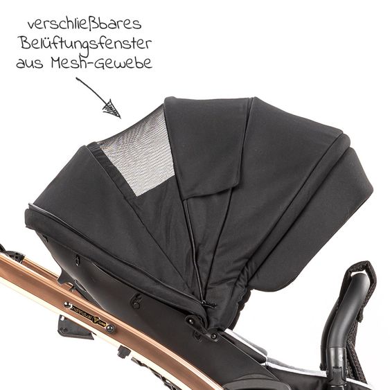 Junama 2in1 Kombikinderwagen-Set Diamond Individual - Babywanne, Sportsitz, Wickeltasche, Fußsack & Handmuff - Schwarz Rosegold