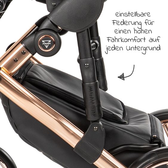 Junama 2in1 Kombikinderwagen-Set Diamond Individual - Babywanne, Sportsitz, Wickeltasche, Fußsack & Handmuff - Schwarz Rosegold