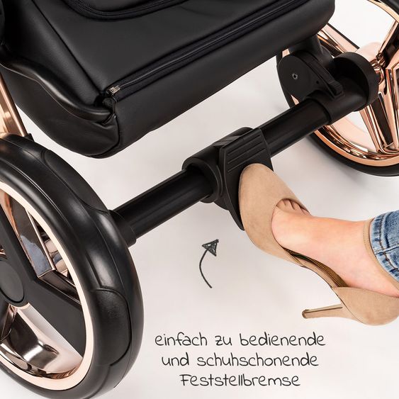 Junama 2in1 Kombikinderwagen-Set Diamond Individual - Babywanne, Sportsitz, Wickeltasche, Fußsack & Handmuff - Schwarz Rosegold