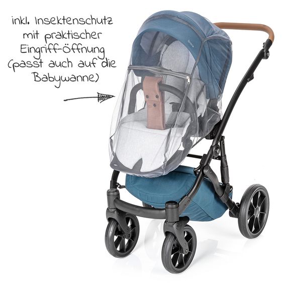 Junama Set passeggino 2in1 Combi Space con navicella, seggiolino sportivo, borsa fasciatoio, cuscino per i piedi e cuscino per le mani - Verde