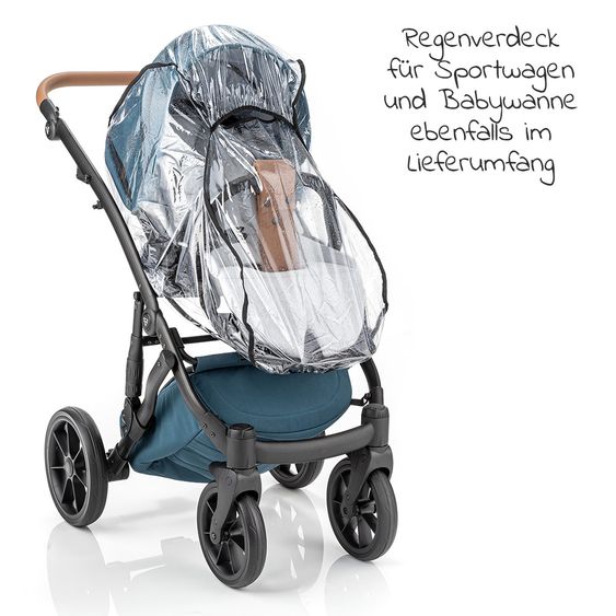 Junama Set passeggino 2in1 Combi Space con navicella, seggiolino sportivo, borsa fasciatoio, cuscino per i piedi e cuscino per le mani - Verde