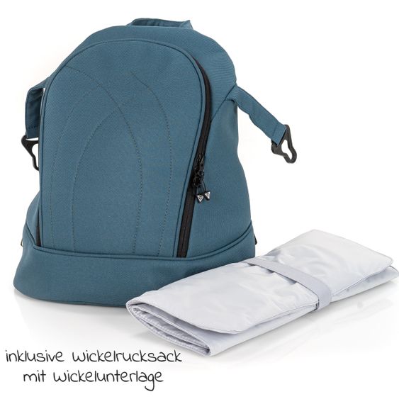 Junama Set passeggino 2in1 Combi Space con navicella, seggiolino sportivo, borsa fasciatoio, cuscino per i piedi e cuscino per le mani - Verde