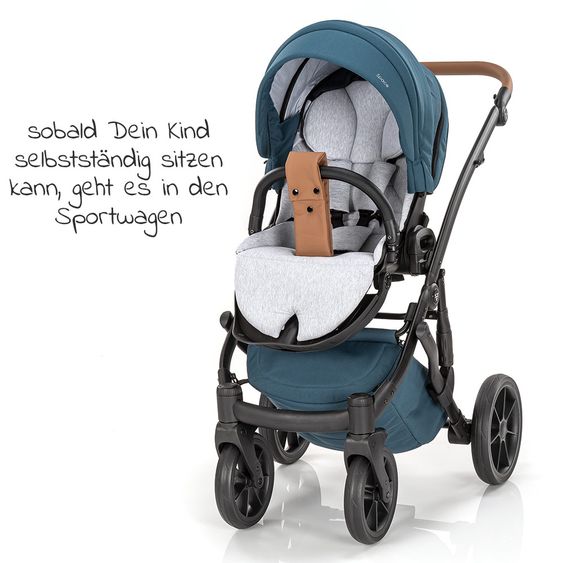 Junama Set passeggino 2in1 Combi Space con navicella, seggiolino sportivo, borsa fasciatoio, cuscino per i piedi e cuscino per le mani - Verde