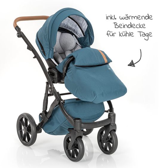 Junama Set passeggino 2in1 Combi Space con navicella, seggiolino sportivo, borsa fasciatoio, cuscino per i piedi e cuscino per le mani - Verde