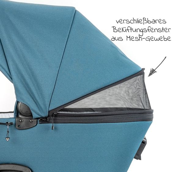 Junama Set passeggino 2in1 Combi Space con navicella, seggiolino sportivo, borsa fasciatoio, cuscino per i piedi e cuscino per le mani - Verde