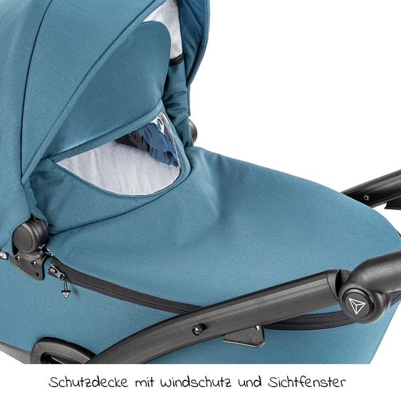 Junama Set passeggino 2in1 Combi Space con navicella, seggiolino sportivo, borsa fasciatoio, cuscino per i piedi e cuscino per le mani - Verde