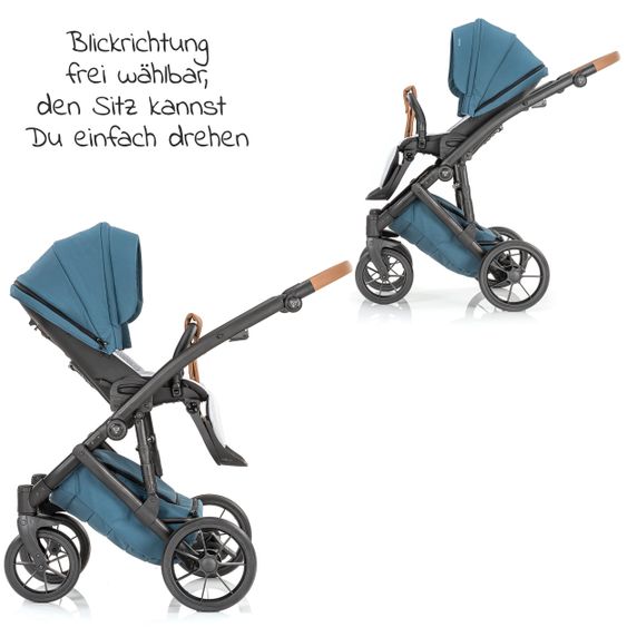 Junama Set passeggino 2in1 Combi Space con navicella, seggiolino sportivo, borsa fasciatoio, cuscino per i piedi e cuscino per le mani - Verde