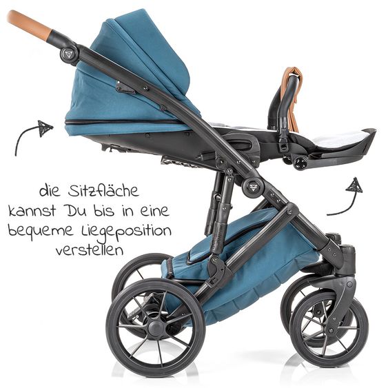 Junama Set passeggino 2in1 Combi Space con navicella, seggiolino sportivo, borsa fasciatoio, cuscino per i piedi e cuscino per le mani - Verde